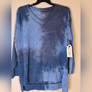 Terra & Sky Blue Tie-Dye V-Neck Sweatshirt